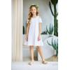 Arshiner Girls Summer Dress Short Sleeve Cold Shoulder Solid Color Swing Casual Dresses with Pockets(A White)