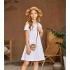 Arshiner Girls Summer Dress Short Sleeve Cold Shoulder Solid Color Swing Casual Dresses with Pockets(A White)