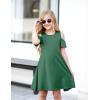 Arshiner Girls Summer Dress Short Sleeve Cold Shoulder Solid Color Swing Casual Dresses with Pockets(Army Green)