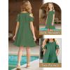 Arshiner Girls Summer Dress Short Sleeve Cold Shoulder Solid Color Swing Casual Dresses with Pockets(Army Green)