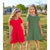 Arshiner Girls Summer Dress Short Sleeve Cold Shoulder Solid Color Swing Casual Dresses with Pockets(Army Green)