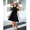 Arshiner Girls Summer Dress Short Sleeve Cold Shoulder Solid Color Swing Casual Dresses with Pockets(Black)
