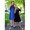 Arshiner Girls Summer Dress Short Sleeve Cold Shoulder Solid Color Swing Casual Dresses with Pockets(Black)
