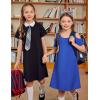 Arshiner Girls Summer Dress Short Sleeve Cold Shoulder Solid Color Swing Casual Dresses with Pockets(Blue)