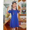 Arshiner Girls Summer Dress Short Sleeve Cold Shoulder Solid Color Swing Casual Dresses with Pockets(Blue)