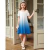 Arshiner Girls Summer Dress Short Sleeve Cold Shoulder Solid Color Swing Casual Dresses with Pockets(Blue Gradient)