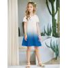 Arshiner Girls Summer Dress Short Sleeve Cold Shoulder Solid Color Swing Casual Dresses with Pockets(Blue Gradient)