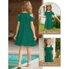 Arshiner Girls Summer Dress Short Sleeve Cold Shoulder Solid Color Swing Casual Dresses with Pockets(Dark Green)