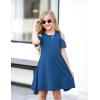 Arshiner Girls Summer Dress Short Sleeve Cold Shoulder Solid Color Swing Casual Dresses with Pockets(Deep Blue)