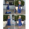 Arshiner Girls Summer Dress Short Sleeve Cold Shoulder Solid Color Swing Casual Dresses with Pockets(Deep Blue)