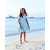 Arshiner Girls Summer Dress Short Sleeve Cold Shoulder Solid Color Swing Casual Dresses with Pockets(Light Blue)