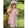 Arshiner Girls Summer Dress Short Sleeve Cold Shoulder Solid Color Swing Casual Dresses with Pockets(Light Pink)