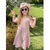 Arshiner Girls Summer Dress Short Sleeve Cold Shoulder Solid Color Swing Casual Dresses with Pockets(Light Pink)