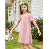 Arshiner Girls Summer Dress Short Sleeve Cold Shoulder Solid Color Swing Casual Dresses with Pockets(Light Pink)