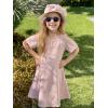 Arshiner Girls Summer Dress Short Sleeve Cold Shoulder Solid Color Swing Casual Dresses with Pockets(Light Pink)