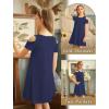 Arshiner Girls Summer Dress Short Sleeve Cold Shoulder Solid Color Swing Casual Dresses with Pockets(Navy Blue)