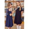 Arshiner Girls Summer Dress Short Sleeve Cold Shoulder Solid Color Swing Casual Dresses with Pockets(Navy Blue)