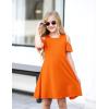 Arshiner Girls Summer Dress Short Sleeve Cold Shoulder Solid Color Swing Casual Dresses with Pockets(Orange)