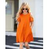 Arshiner Girls Summer Dress Short Sleeve Cold Shoulder Solid Color Swing Casual Dresses with Pockets(Orange)