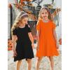 Arshiner Girls Summer Dress Short Sleeve Cold Shoulder Solid Color Swing Casual Dresses with Pockets(Orange)
