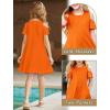 Arshiner Girls Summer Dress Short Sleeve Cold Shoulder Solid Color Swing Casual Dresses with Pockets(Orange)