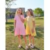 Arshiner Girls Summer Dress Short Sleeve Cold Shoulder Solid Color Swing Casual Dresses with Pockets(Pink)