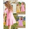 Arshiner Girls Summer Dress Short Sleeve Cold Shoulder Solid Color Swing Casual Dresses with Pockets(Pink)