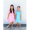 Arshiner Girls Summer Dress Short Sleeve Cold Shoulder Solid Color Swing Casual Dresses with Pockets(Pink)