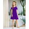 Arshiner Girls Summer Dress Short Sleeve Cold Shoulder Solid Color Swing Casual Dresses with Pockets(Purple)