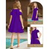 Arshiner Girls Summer Dress Short Sleeve Cold Shoulder Solid Color Swing Casual Dresses with Pockets(Purple)