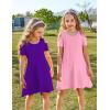 Arshiner Girls Summer Dress Short Sleeve Cold Shoulder Solid Color Swing Casual Dresses with Pockets(Purple)