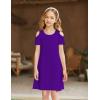 Arshiner Girls Summer Dress Short Sleeve Cold Shoulder Solid Color Swing Casual Dresses with Pockets(Purple)