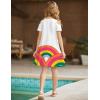 Arshiner Girls Summer Dress Short Sleeve Cold Shoulder Solid Color Swing Casual Dresses with Pockets(Rainbow on White)