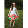 Arshiner Girls Summer Dress Short Sleeve Cold Shoulder Solid Color Swing Casual Dresses with Pockets(Rainbow on White)