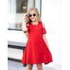 Arshiner Girls Summer Dress Short Sleeve Cold Shoulder Solid Color Swing Casual Dresses with Pockets(Red)