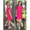 Arshiner Girls Summer Dress Short Sleeve Cold Shoulder Solid Color Swing Casual Dresses with Pockets(Rose Red)