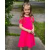 Arshiner Girls Summer Dress Short Sleeve Cold Shoulder Solid Color Swing Casual Dresses with Pockets(Rose Red)