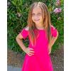 Arshiner Girls Summer Dress Short Sleeve Cold Shoulder Solid Color Swing Casual Dresses with Pockets(Rose Red)