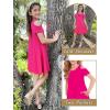 Arshiner Girls Summer Dress Short Sleeve Cold Shoulder Solid Color Swing Casual Dresses with Pockets(Rose Red)