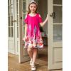 Arshiner Girls Summer Dress Short Sleeve Cold Shoulder Solid Color Swing Casual Dresses with Pockets(Rose Red Printed)