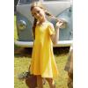 Arshiner Girls Summer Dress Short Sleeve Cold Shoulder Solid Color Swing Casual Dresses with Pockets(Yellow)