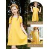 Arshiner Girls Summer Dress Short Sleeve Cold Shoulder Solid Color Swing Casual Dresses with Pockets(Yellow)
