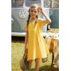 Arshiner Girls Summer Dress Short Sleeve Cold Shoulder Solid Color Swing Casual Dresses with Pockets(Yellow)