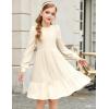Arshiner Girls Sweater Dress Fall Winter Puff Long Sleeve Knit Pullover Formal Dresses with Pockets 6-14Y(Beige)