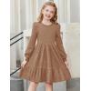 Arshiner Girls Sweater Dress Fall Winter Puff Long Sleeve Knit Pullover Formal Dresses with Pockets 6-14Y(Brown)
