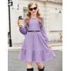 Arshiner Girls Sweater Dress Fall Winter Puff Long Sleeve Knit Pullover Formal Dresses with Pockets 6-14Y(Lavender)