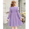 Arshiner Girls Sweater Dress Fall Winter Puff Long Sleeve Knit Pullover Formal Dresses with Pockets 6-14Y(Lavender)