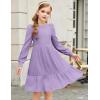 Arshiner Girls Sweater Dress Fall Winter Puff Long Sleeve Knit Pullover Formal Dresses with Pockets 6-14Y(Lavender)