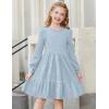 Arshiner Girls Sweater Dress Fall Winter Puff Long Sleeve Knit Pullover Formal Dresses with Pockets 6-14Y(Light Blue)