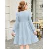 Arshiner Girls Sweater Dress Fall Winter Puff Long Sleeve Knit Pullover Formal Dresses with Pockets 6-14Y(Light Blue)